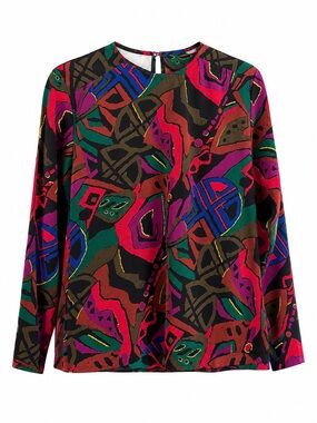 Vintage Carry Back Colorful Abstract Print Blouse Size 8